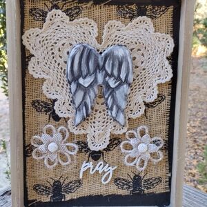 Rustic Angel Wings Wall Art with Lace and Burlap